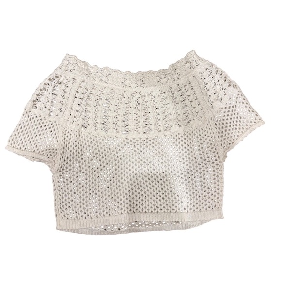 Anthropologie Tops - Anthropologie Crochet Knit Crop Top Cream Off White Boho Open Knit XS 0437